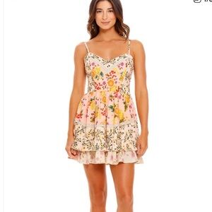 Agua Bendita Floral Mini Dress in Pink and Yellow